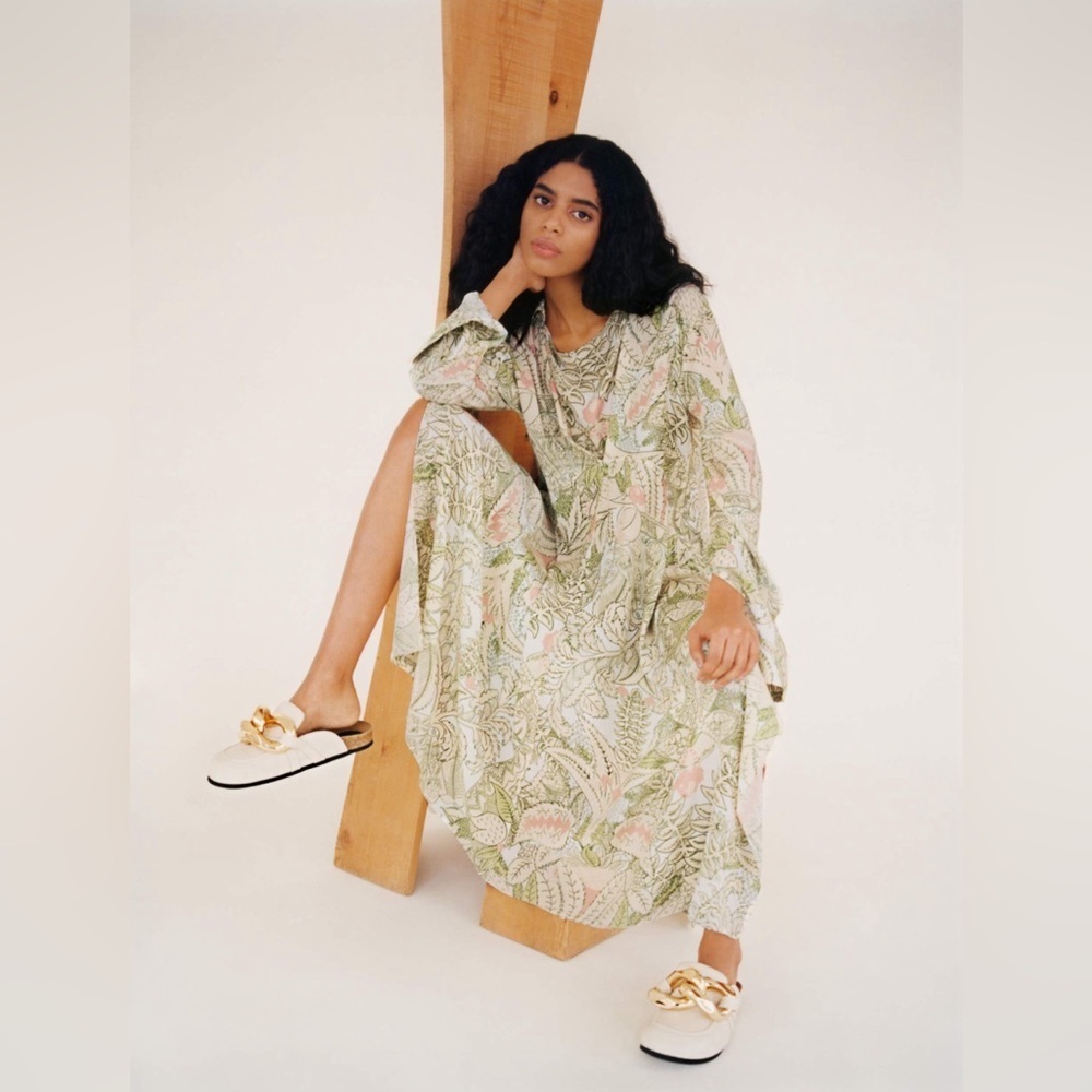 JW Anderson Asymmetric Shirt Dress Pale Blue Green Floral Size US 10 EUC